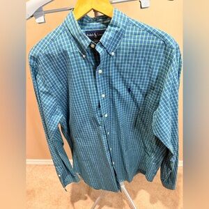Ralph Lauren Men's Green and Blue Checkered Shirt